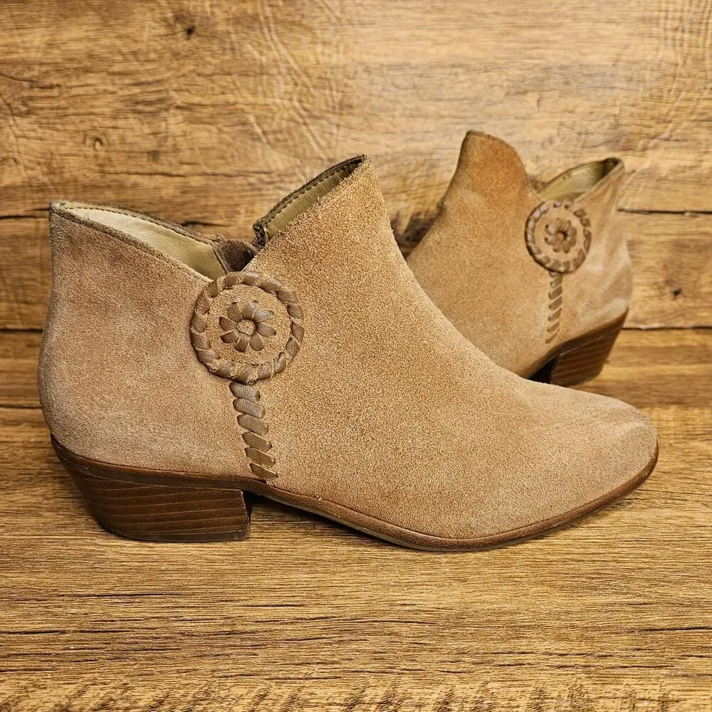 Jack Rogers Peyton Tan Suede ankle boot size 7M side zip